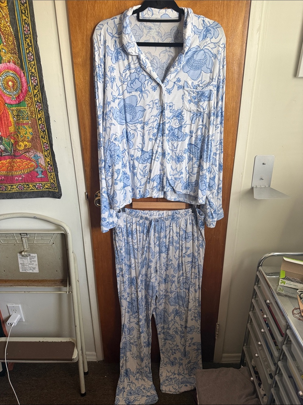 Blue and White Floral Pajama Set